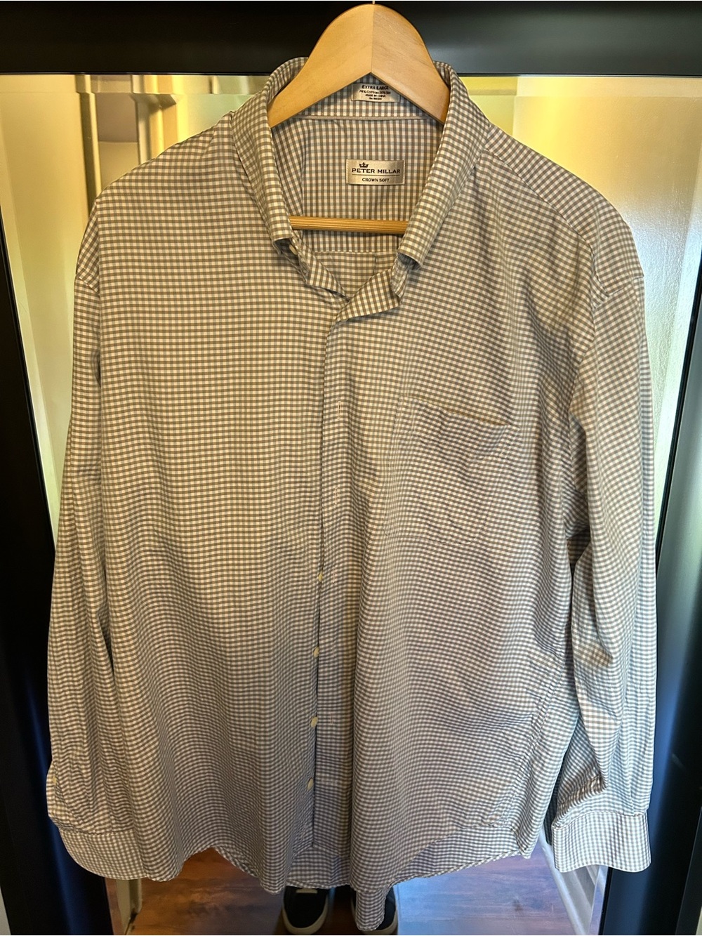 Peter Millar Men's Blue/Tan/ White Gingham Button-Down Shirt